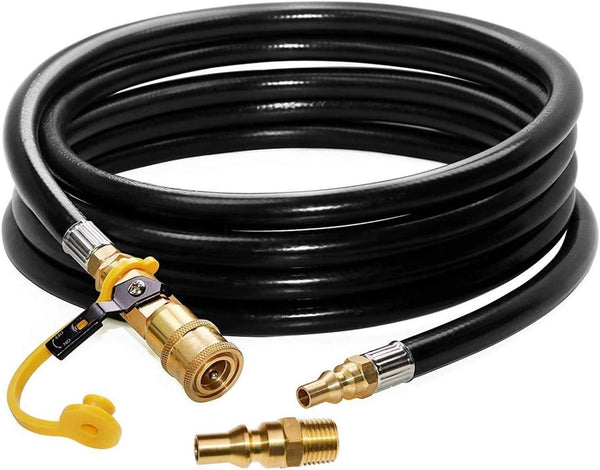 12 Ft Rv Propane Quick Connect Hose Disconnect Extension 1/4 Inch Safety Shutoff Valve & Male Full Flow Plug For Lp Gas Low Pressure System Barbecue T