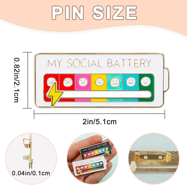 4Pcs Social Battery Slider Pins Mood Enamel Brooch Set Brooches