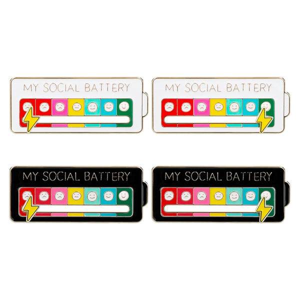 4Pcs Social Battery Slider Pins Mood Enamel Brooch Set Brooches