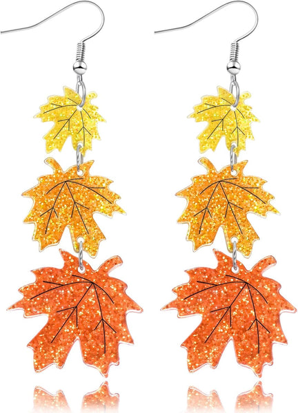 Thanksgiving Fall Maple Leaf For Women Lightweight Acrylic Glitter Autumn Holiday Jewelry Gifts Earrings