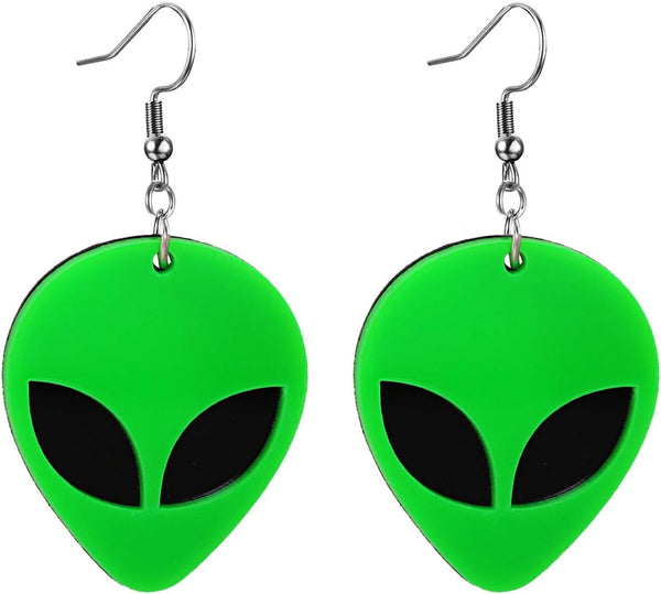 Acrylic Alien For Women Cute Funny Cartoon Green Space Head Resin Dangle Drop Statement Earrings