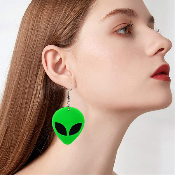 Acrylic Alien For Women Cute Funny Cartoon Green Space Head Resin Dangle Drop Statement Earrings
