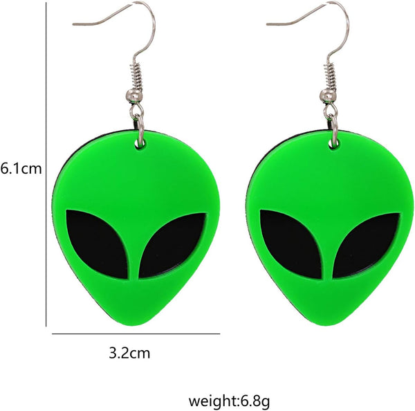 Acrylic Alien For Women Cute Funny Cartoon Green Space Head Resin Dangle Drop Statement Earrings