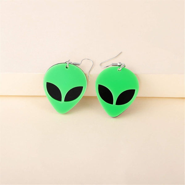 Acrylic Alien For Women Cute Funny Cartoon Green Space Head Resin Dangle Drop Statement Earrings