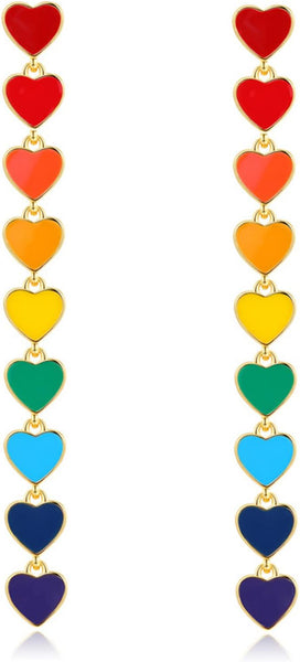 Heart Rainbow Chain Stud For Women Cool Weird Lightweight Resin Acrylic Personality Dangle Drop Jewelry Earrings