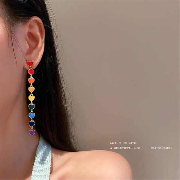 Heart Rainbow Chain Stud For Women Cool Weird Lightweight Resin Acrylic Personality Dangle Drop Jewelry Earrings