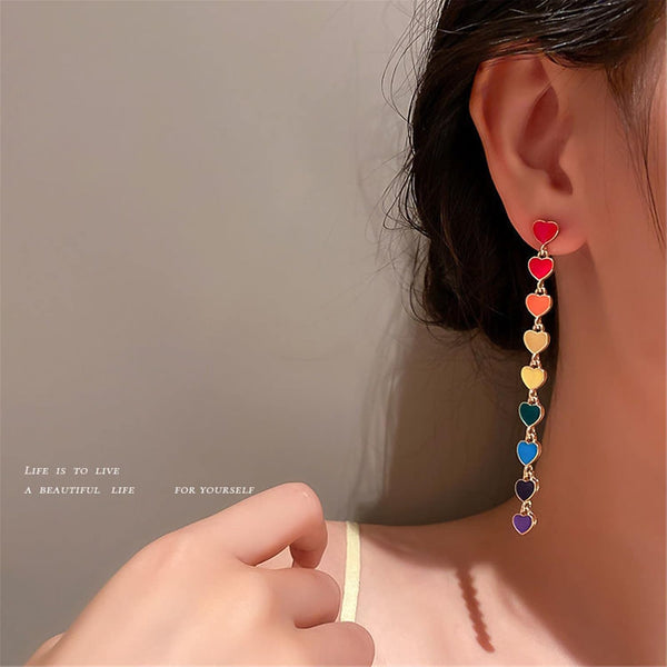 Heart Rainbow Chain Stud For Women Cool Weird Lightweight Resin Acrylic Personality Dangle Drop Jewelry Earrings