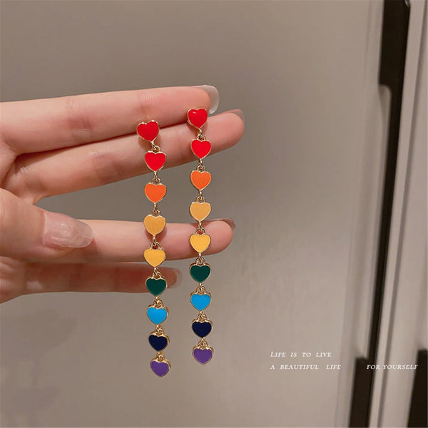 Heart Rainbow Chain Stud For Women Cool Weird Lightweight Resin Acrylic Personality Dangle Drop Jewelry Earrings