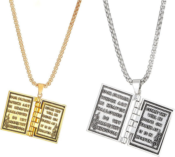 2Pcs Holy Bible Pendant Necklace For Men And Women Miniature Readable Scripture Gold/Silver Necklaces & Pendants