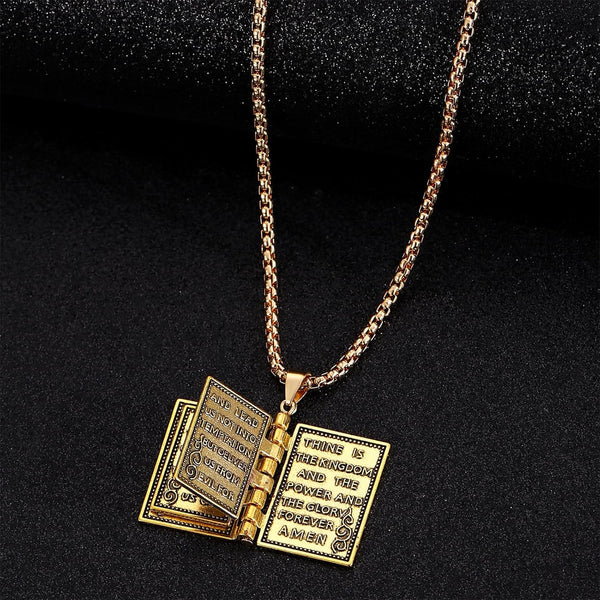 2Pcs Holy Bible Pendant Necklace For Men And Women Miniature Readable Scripture Gold/Silver Necklaces & Pendants
