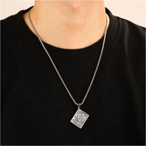 2Pcs Holy Bible Pendant Necklace For Men And Women Miniature Readable Scripture Gold/Silver Necklaces & Pendants