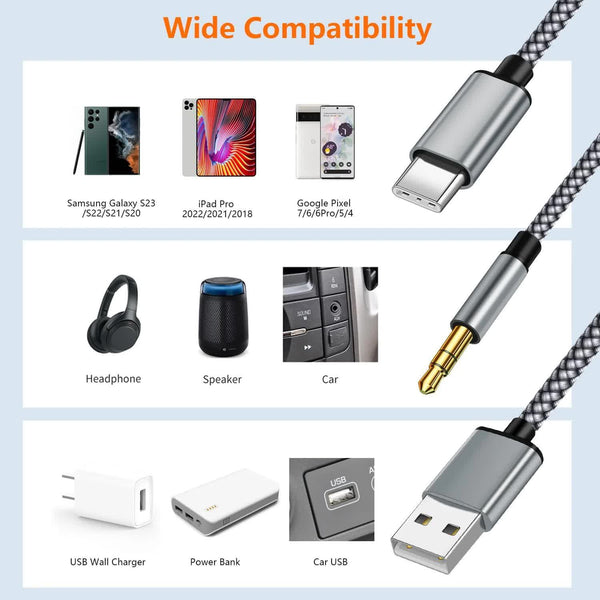 Usb C To 3.5Mm Aux Audio Cable With Charging 2 In 1 Car Stereo Headset Pd 18W Compatible Iphone 16/15 Samsung Galaxy S25/S24/S23/S22+ Google Pixel 7 O