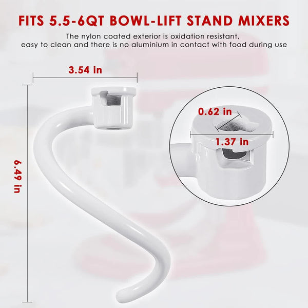 Spiral Dough Hook For Kitchenaid 5.5 & 6Qt Bowl Lift Mixers Countertop Mixers