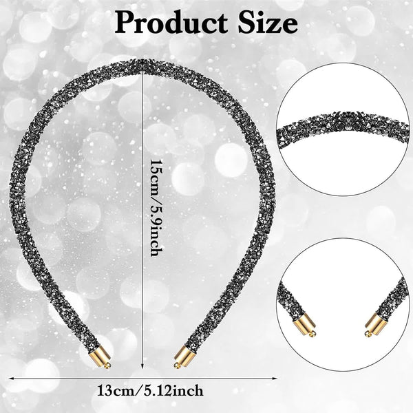 2Pcs Rhinestone Headband Sparkly Crystal For Women Girls Glitter Diamond Bling Hair Styling Accessories Wedding Birthday Party (Black And White) Headb