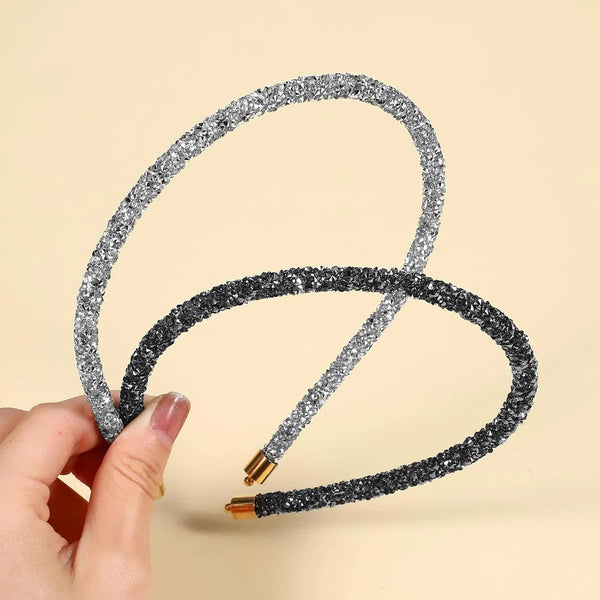 2Pcs Rhinestone Headband Sparkly Crystal For Women Girls Glitter Diamond Bling Hair Styling Accessories Wedding Birthday Party (Black And White) Headb