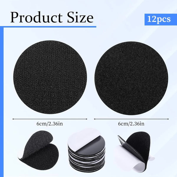 12 Pairs Round Self Adhesive Hook And Loop Tape Inch Black Nylon Dots Double Sided Strip Heavy Weight Industrial Strength Sticky For Home Car Office W