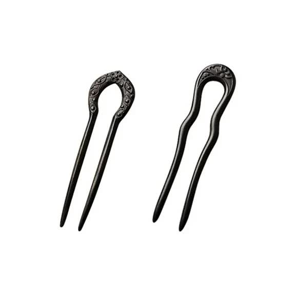 Carved Hair Forks Buns Women Two Prong Stick Long U Shape Wood Pin Handmade Accessories(2Pack) Hair Accessories