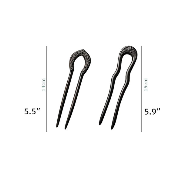Carved Hair Forks Buns Women Two Prong Stick Long U Shape Wood Pin Handmade Accessories(2Pack) Hair Accessories