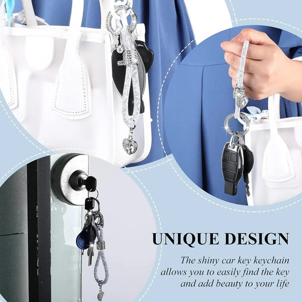 Crystal Bling Car Keychain For Women Glitter Rhinestone Ring Strap Accessories Decorations(Silver) Keyrings