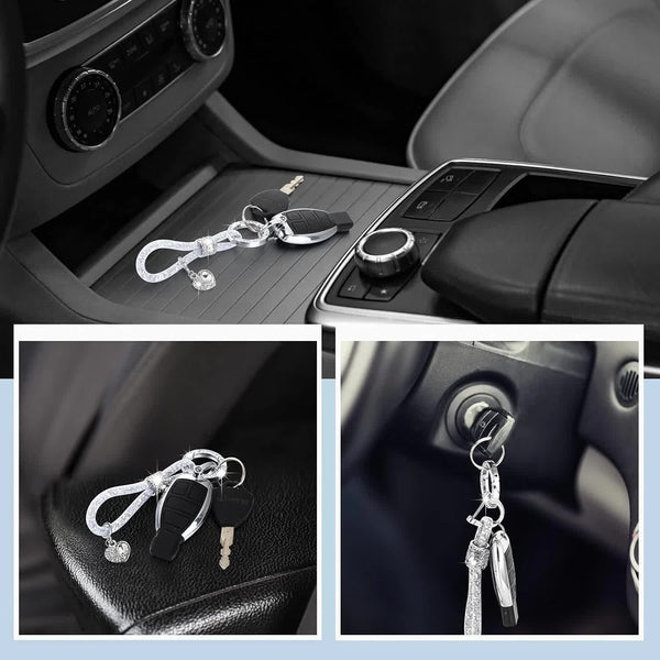 Crystal Bling Car Keychain For Women Glitter Rhinestone Ring Strap Accessories Decorations(Silver) Keyrings