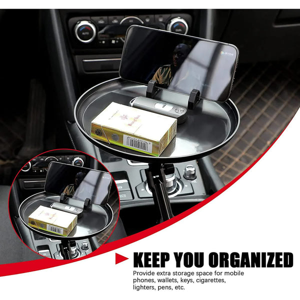 Car Cup Holder Tray For Adults Table Eating With Cell Phone Slot Lap Universal Adjustable 360 Swivel Fits Vehicle Boats Golf Cart Cup Holders