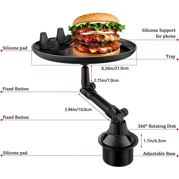 Car Cup Holder Tray For Adults Table Eating With Cell Phone Slot Lap Universal Adjustable 360 Swivel Fits Vehicle Boats Golf Cart Cup Holders