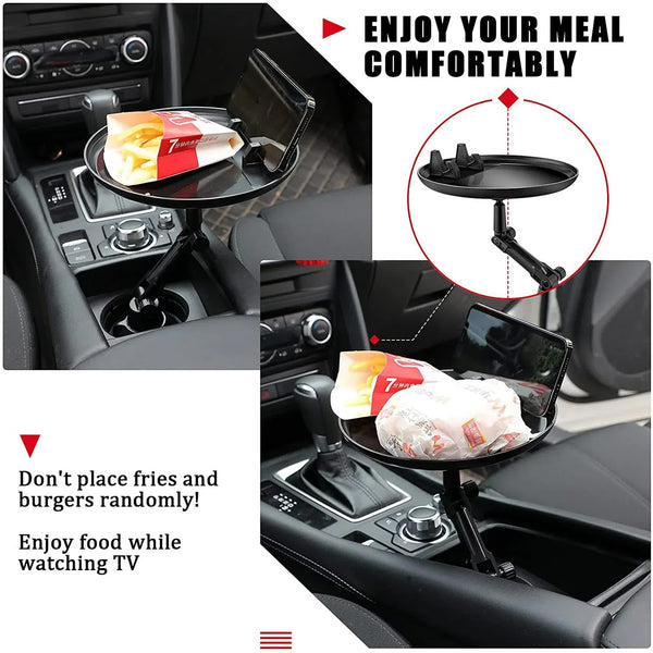 Car Cup Holder Tray For Adults Table Eating With Cell Phone Slot Lap Universal Adjustable 360 Swivel Fits Vehicle Boats Golf Cart Cup Holders