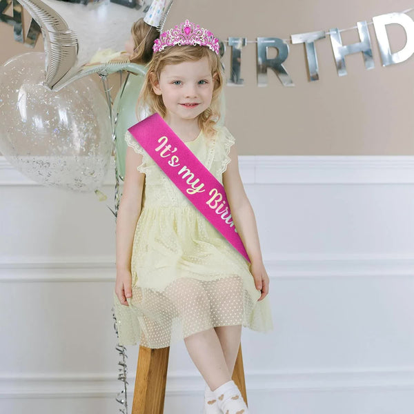 Hot Pink Birthday Headband & Crown Happy Princess Tiara For Women Girls Party Decorations
