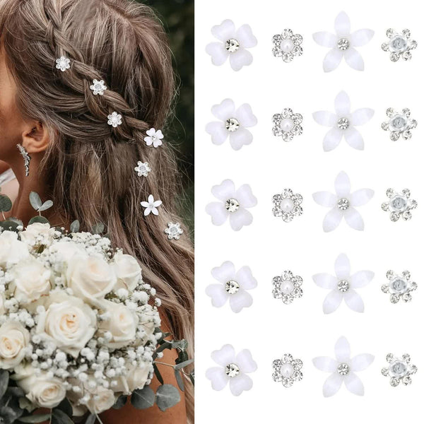 Mini Rhinestone Hair Pins 20Pcs Cute Small Decorative Wedding & Bridal Barrettes With Flowers For Girls Women (4 Patterns) Hair Accessories