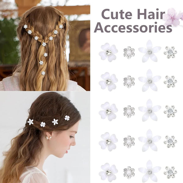 Mini Rhinestone Hair Pins 20Pcs Cute Small Decorative Wedding & Bridal Barrettes With Flowers For Girls Women (4 Patterns) Hair Accessories