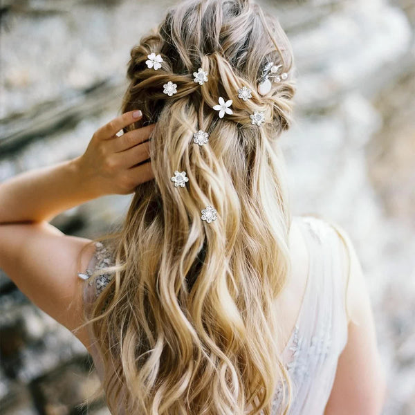 Mini Rhinestone Hair Pins 20Pcs Cute Small Decorative Wedding & Bridal Barrettes With Flowers For Girls Women (4 Patterns) Hair Accessories
