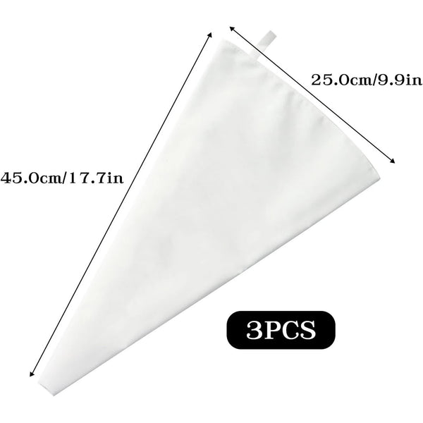 3 Pack Reusable Piping Bags 18 Inch Cloth Pastry Cake Decorating Icing Hangable Frosting Bags(White) Other Baking Accessories