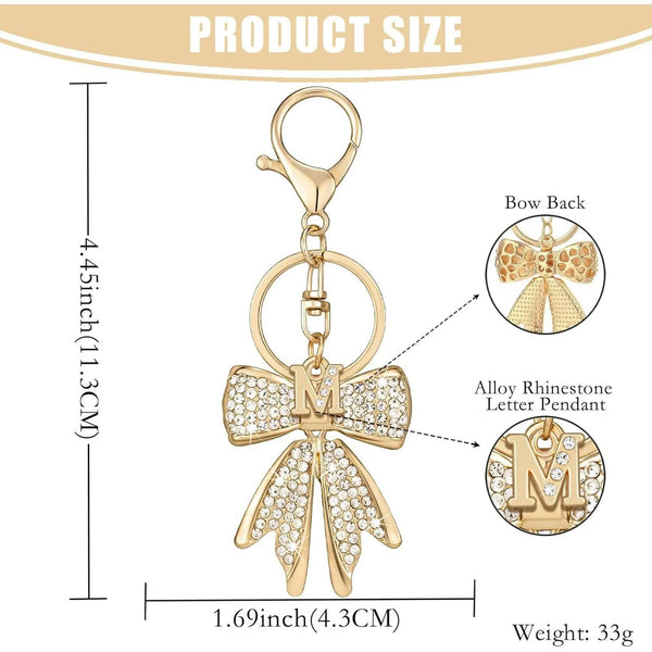 Sparkly Cute Initial Letter Rhinestone Bow Keychain For Women Gold Tone Bag Charms Coquette Aesthetic Purse Keyrings