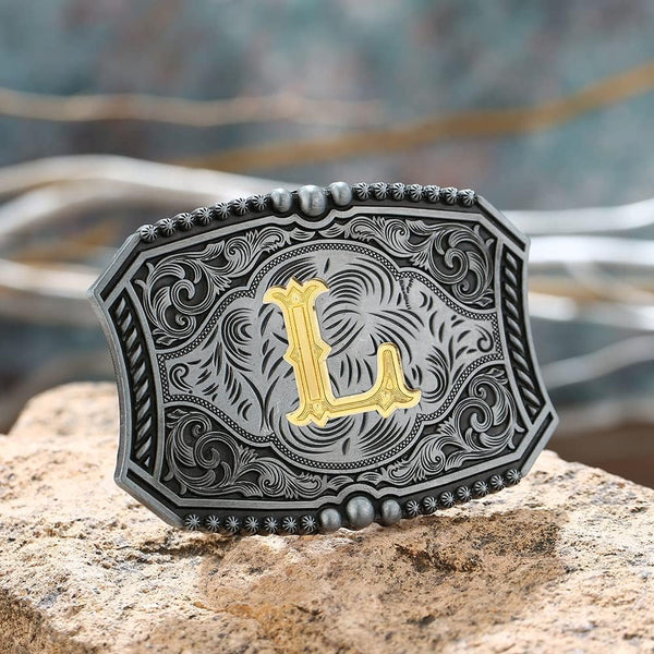 Men's American Western Belt Buckle Knight Vintage Initial Letters To Z Alphabet Cowboy Rodeo Belts