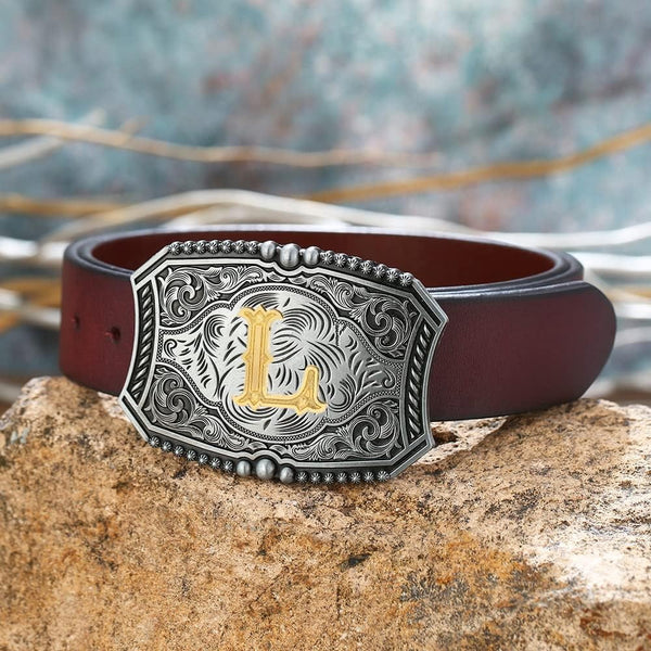 Men's American Western Belt Buckle Knight Vintage Initial Letters To Z Alphabet Cowboy Rodeo Belts