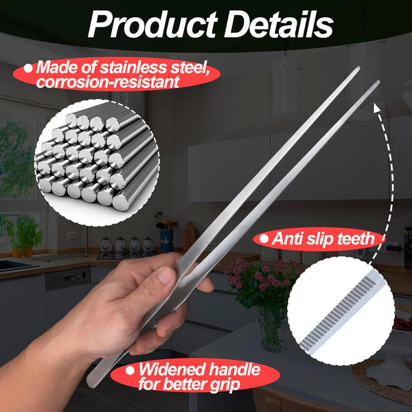 Extra Long 15 Inch Tweezers With Precision Serrated Tips Heavy Duty Stainless Steel Straight Aquarium Fishtank Polished For Garden Kitchen Cooking Ind