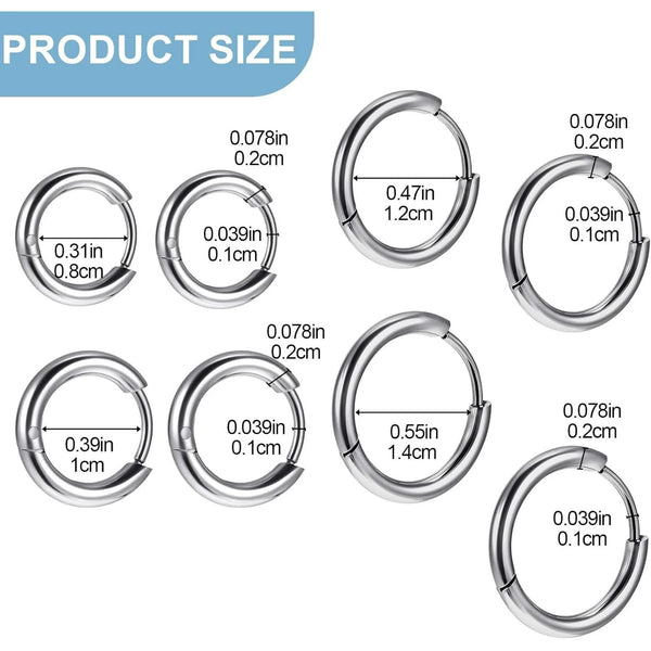 4 Pairs Stainless Steel Huggie Hoop Silver Small For Women Men Mini 8Mm 10Mm 12Mm 14Mm Cartilage Helix Lobes Hinged Sleeper Multiple Piercings Earring