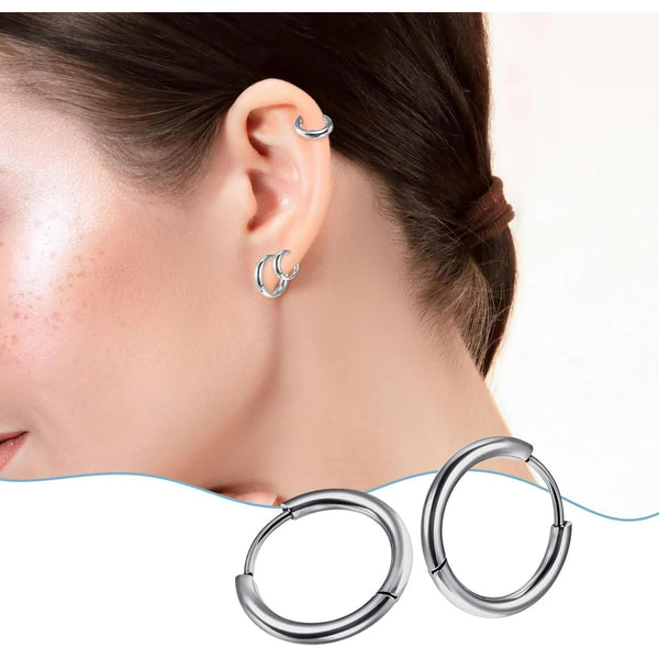 4 Pairs Stainless Steel Huggie Hoop Silver Small For Women Men Mini 8Mm 10Mm 12Mm 14Mm Cartilage Helix Lobes Hinged Sleeper Multiple Piercings Earring