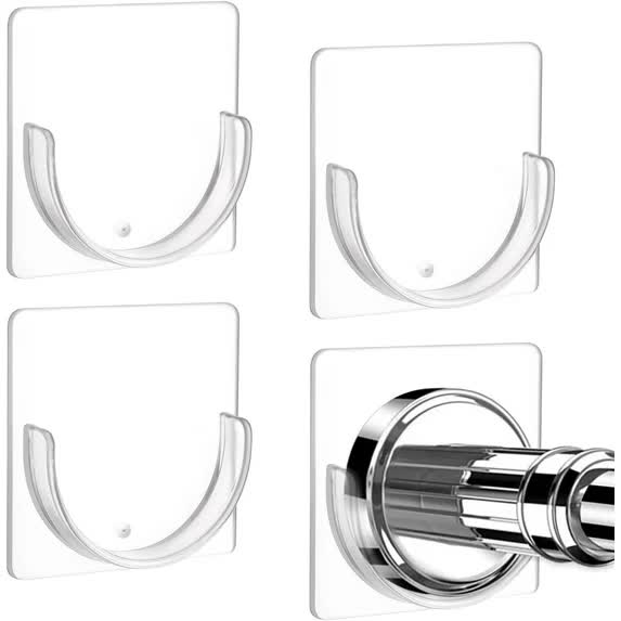 4 Pack Adhesive Shower Rod Holders No Drilling Transparent Wall Mount Shower Head Holders