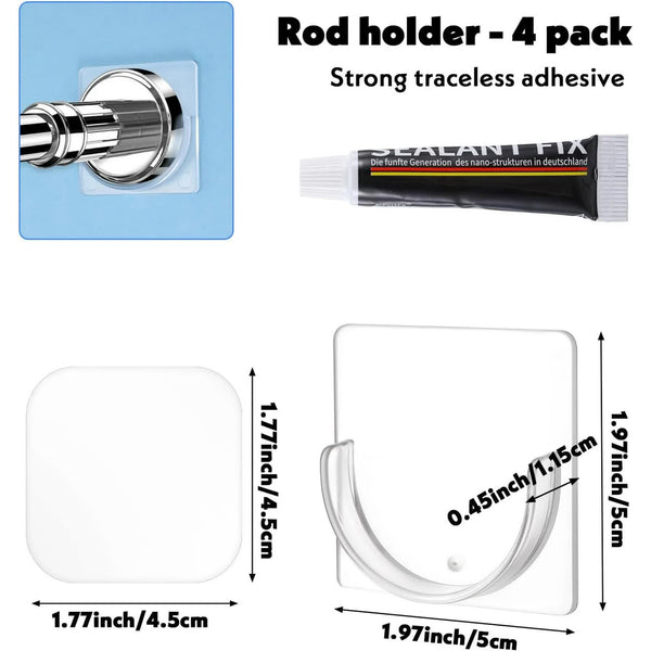 4 Pack Adhesive Shower Rod Holders No Drilling Transparent Wall Mount Shower Head Holders