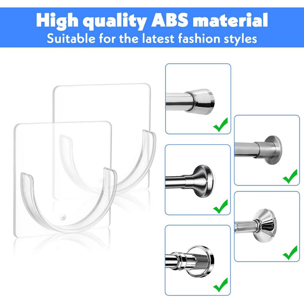 4 Pack Adhesive Shower Rod Holders No Drilling Transparent Wall Mount Shower Head Holders