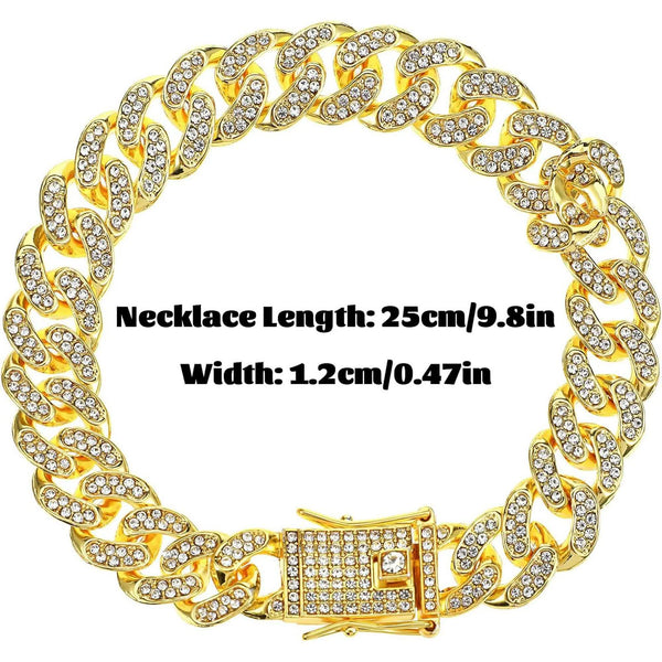 Chain Collar For Dog Diamond Cuban Link 13Mm Wide Pet Style Metal Cat Crystal Jewelry Accessories Small Medium Large Dogs Cats (10 Inch Gold) Dog Coll