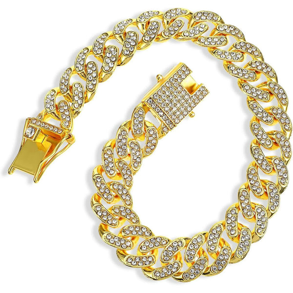 Chain Collar For Dog Diamond Cuban Link 13Mm Wide Pet Style Metal Cat Crystal Jewelry Accessories Small Medium Large Dogs Cats (10 Inch Gold) Dog Coll