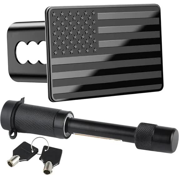 Tow Hitch Cover Heavy American Flag Metal Trailer For 2 Inch Receivers Ideal Truck Accessories With 5/8 Pin Diameter Lock Tow Bars & Winches