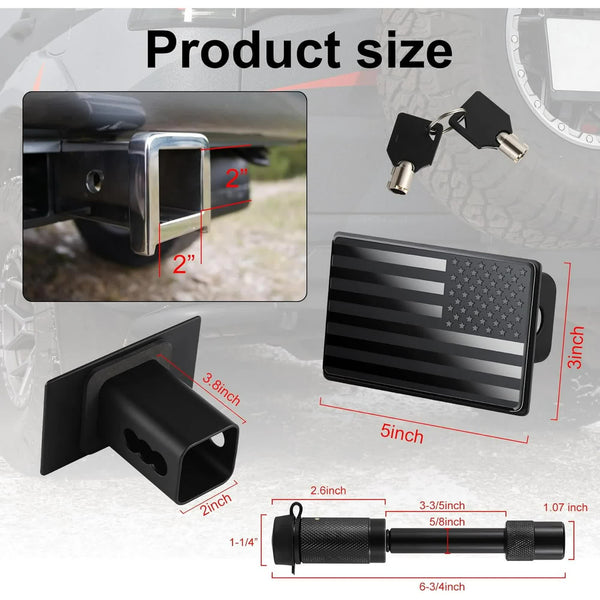 Tow Hitch Cover Heavy American Flag Metal Trailer For 2 Inch Receivers Ideal Truck Accessories With 5/8 Pin Diameter Lock Tow Bars & Winches