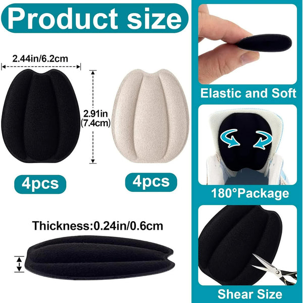 4 Pairs Shoe Tongue Pads For Loose Shoes Black & Beige Insoles