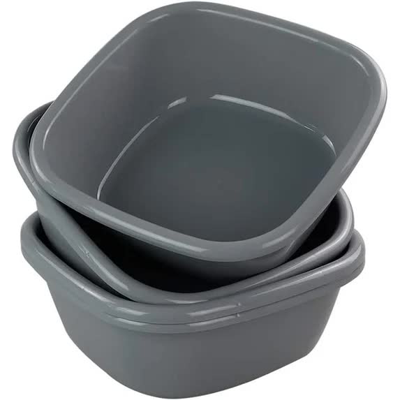 Idotry 4 Pack Baby Small Wash Basin Gray Plastic Square Dish Pan 8 Quart Camping Wash Basins