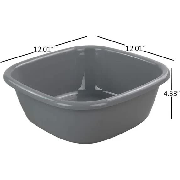 Idotry 4 Pack Baby Small Wash Basin Gray Plastic Square Dish Pan 8 Quart Camping Wash Basins