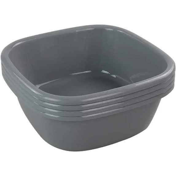 Idotry 4 Pack Baby Small Wash Basin Gray Plastic Square Dish Pan 8 Quart Camping Wash Basins