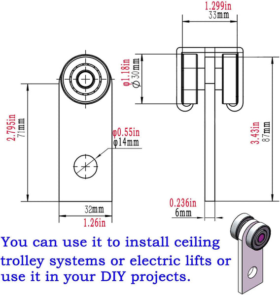 2Pcs 4 Wheel Trolley Assembly Rollers Four Bearing For 1 5/8" Wide And All Or Taller Strut Channel Tool & Equipment Trolleys